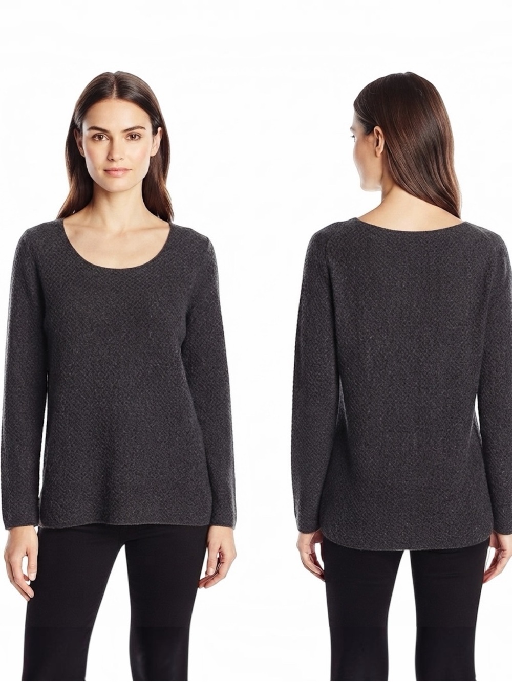 St. John Nordstrom 100% Cashmere Dark Gray Waffle Knit Sweater Size Large